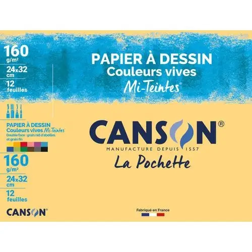CANSON Pochette de 12 feuilles papier dessin MI-TEINTES 160g 24x32cm assortis vifs